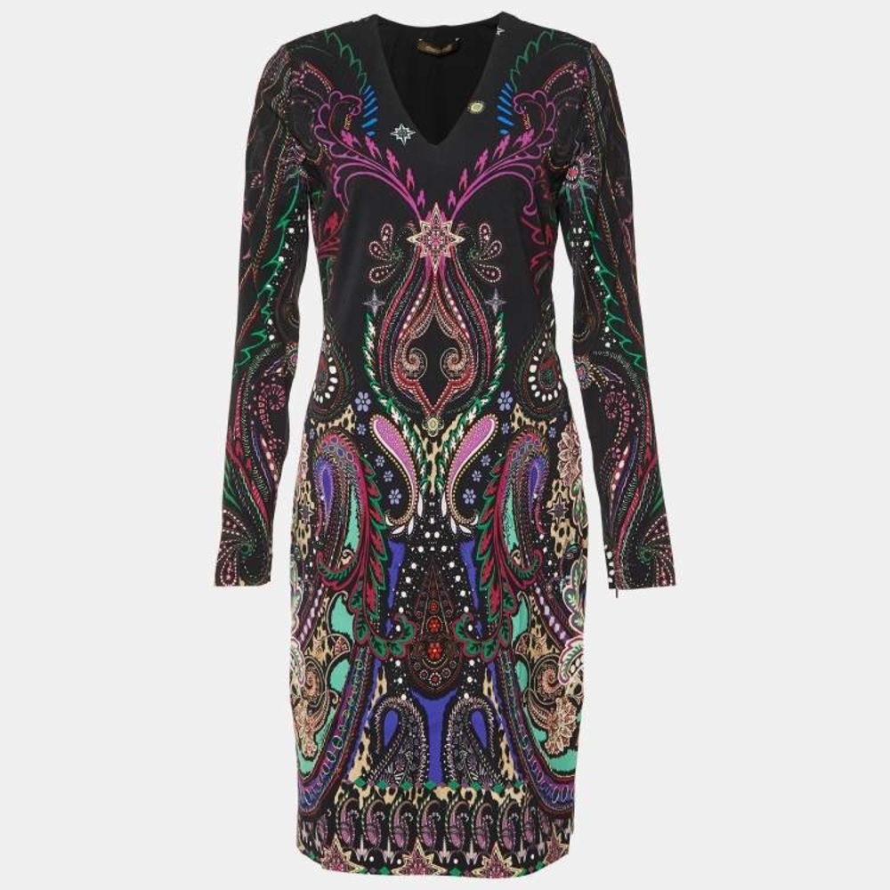 Roberto Cavalli Black Paisley Jersey Dress IT44